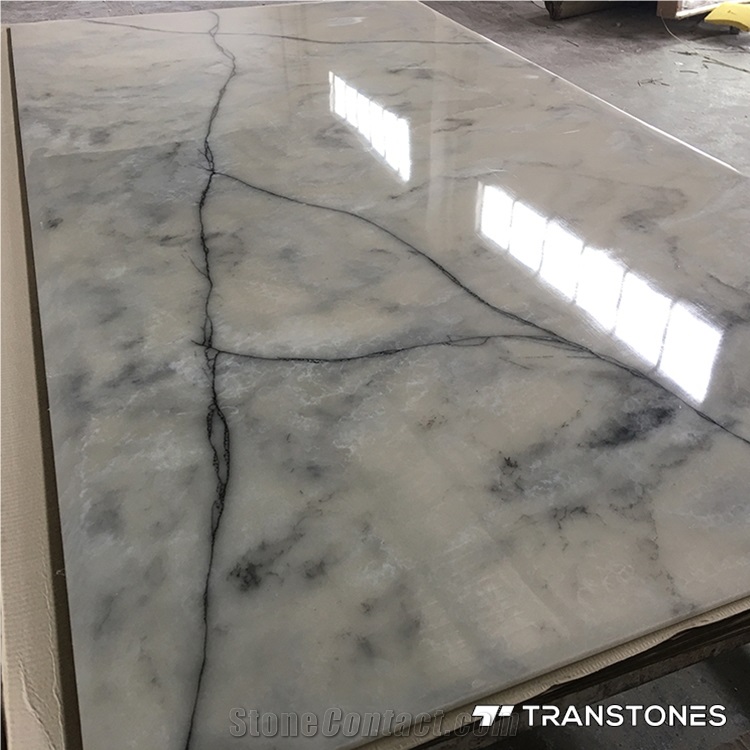 Translucent Grey Alabaster Resin Stone Artificial Tiles