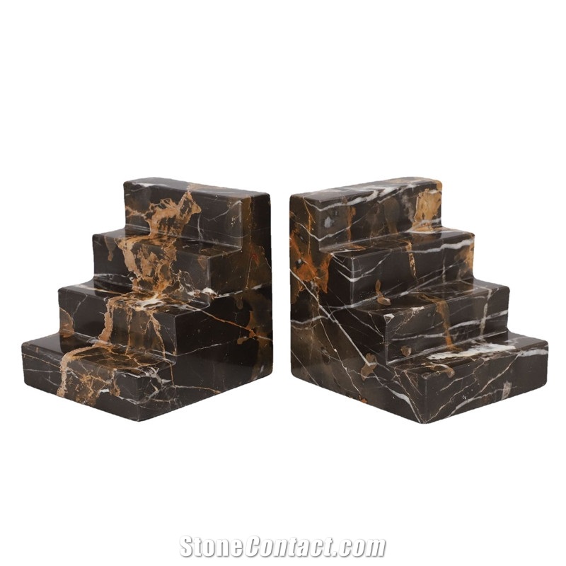 Customed Stair Bookends, Black Gold Marble Bookends
