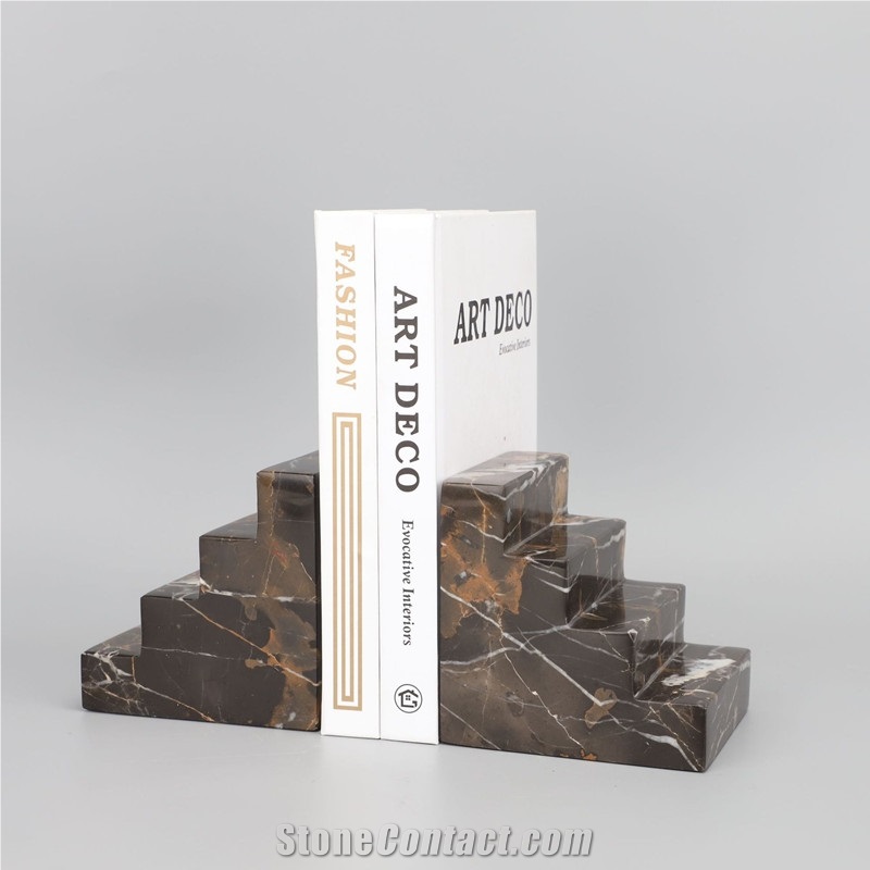 Customed Stair Bookends, Black Gold Marble Bookends