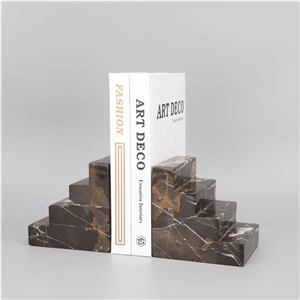 Customed Stair Bookends, Black Gold Marble Bookends