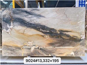 Fascination Gold Green Quartzite Slab In China Stone Market