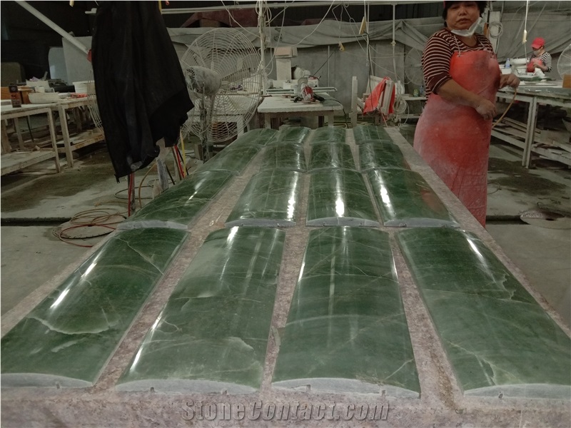 Chinese Ornament Green And White Vein Green Quartzite Tile