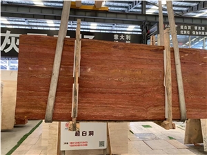 On Sale Ornament Polished Red Travertine Big Slab