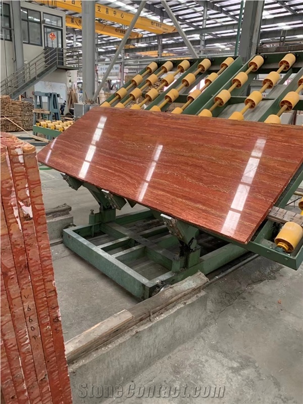 On Sale Ornament Polished Red Travertine Big Slab