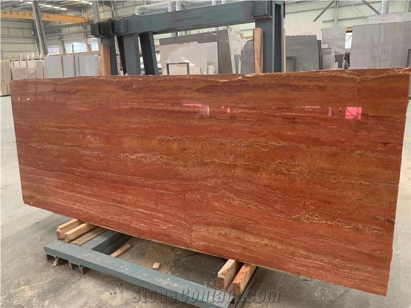 On Sale Ornament Polished Red Travertine Big Slab