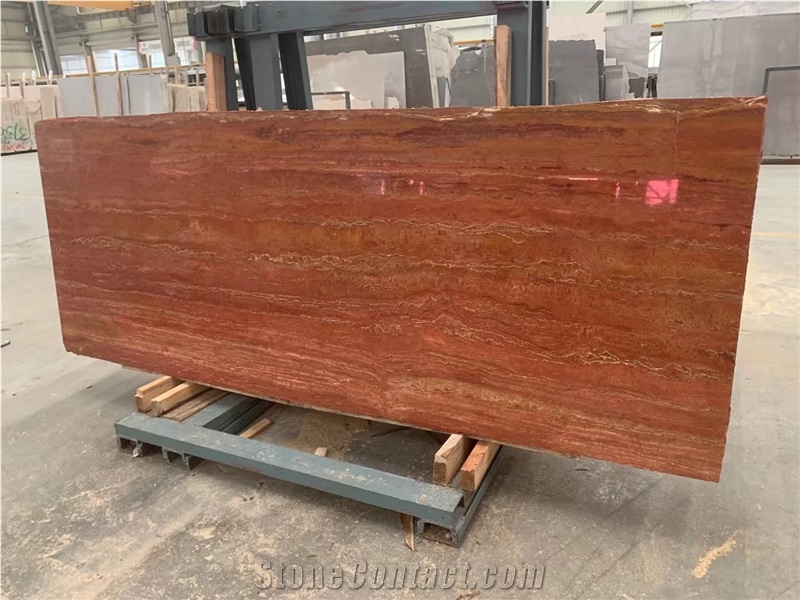 On Sale Ornament Polished Red Travertine Big Slab