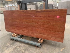On Sale Ornament Polished Red Travertine Big Slab
