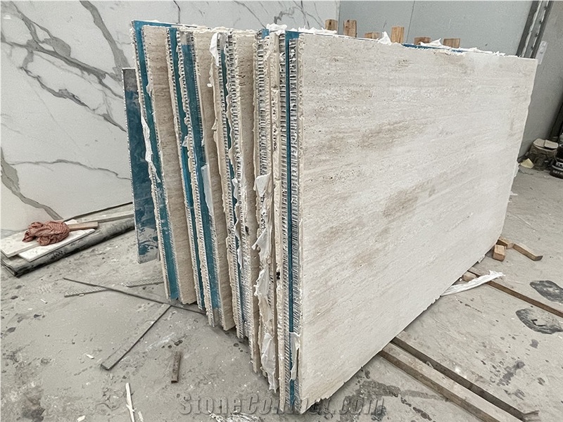 White Travertine Veneer Laminated With Honeycomb Panel