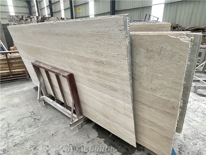 White Travertine Veneer Laminated With Honeycomb Panel