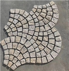 G682 Beige Granite Bushhamered Paving Fan Shape