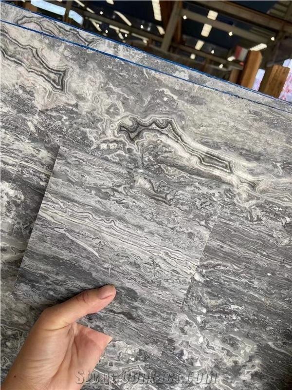 China Gray Waves Marble Slab Polish Floor Wall