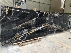 Italy Black Marble With Gold Line Polish Slab