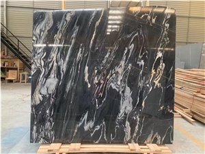 Italy Black Marble With Gold Line Polish Slab