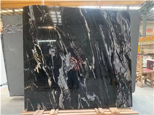 Italy Black Marble With Gold Line Polish Slab