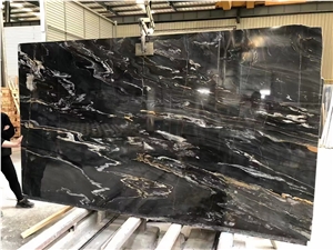 Italy Black Marble With Gold Line Polish Slab