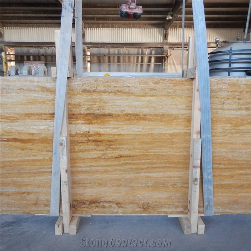 Denizli Yellow Travertine Vein Cut Slabs, Tiles