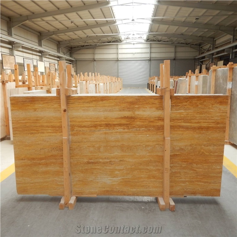 Denizli Yellow Travertine Vein Cut Slabs, Tiles