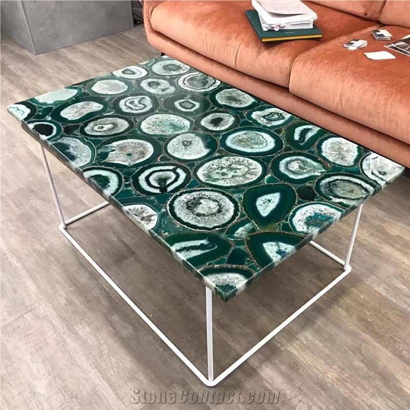 Luxury Customized  Agate Stone Rectangle Table Top For Home