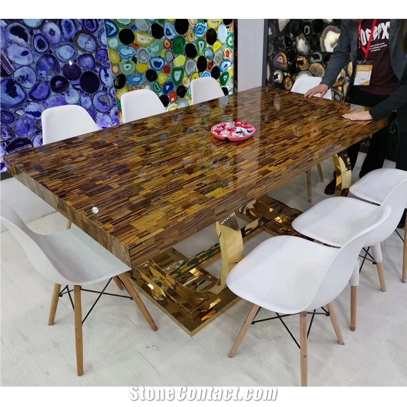 Luxury Customized  Agate Stone Rectangle Table Top For Home