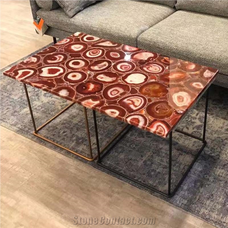 Luxury Customized  Agate Stone Rectangle Table Top For Home