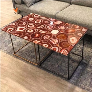 Luxury Customized  Agate Stone Rectangle Table Top For Home