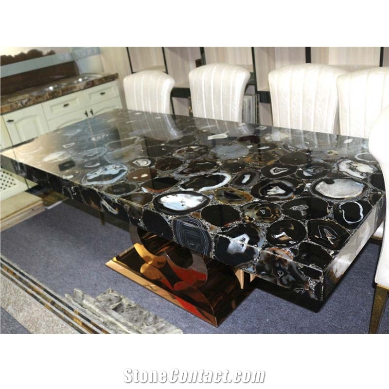Luxury Customized  Agate Stone Rectangle Table Top For Home