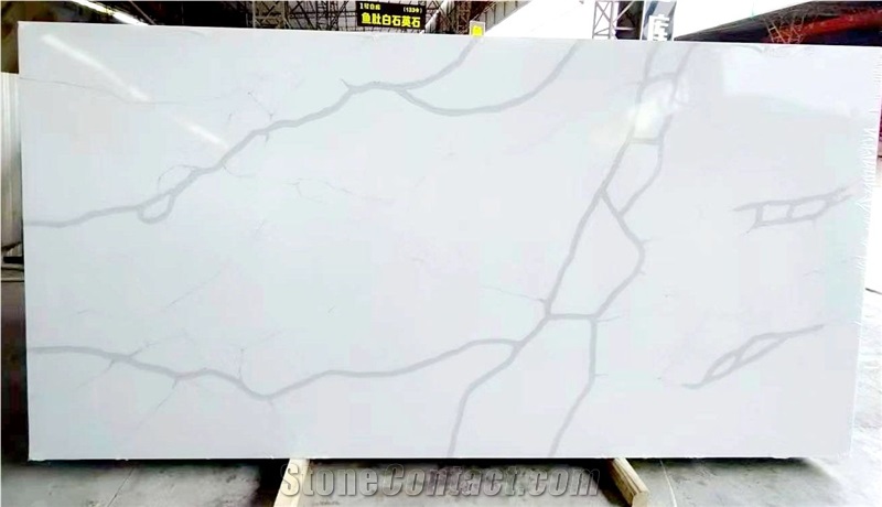 Artificial Calacatta White Quartz Big Size Slab Stone