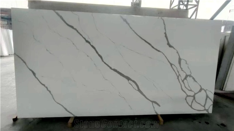 Artificial Calacatta White Quartz Big Size Slab Stone
