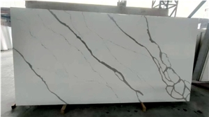Artificial Calacatta White Quartz Big Size Slab Stone