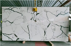 Artificial Calacatta White Quartz Big Size Slab Stone