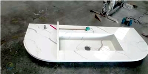 Carrara White  Quartz Bathroom Basin Top Quartz Washing Sink