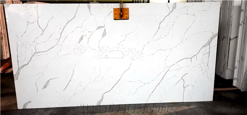 China Calacatta Nuvo Quartz Slab Natural Veins White Quartz