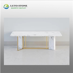 Snow White Calacatta Quartz Table Tops Customized Cararra Snow White Calacatta Quartz Table Tops Customized Cararra