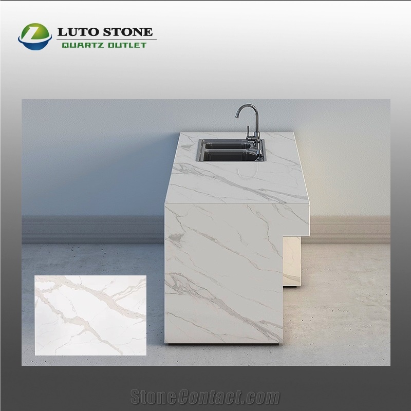 Snow White Calacatta  Quartz Table Tops Customized Cararra