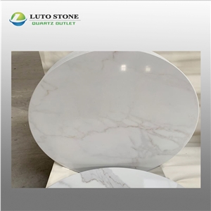 Snow White Calacatta  Quartz Table Tops Customized Cararra