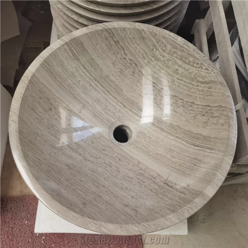 Corner Drop-In Marble Sink Stone Gray Wood Pedestal Basin
