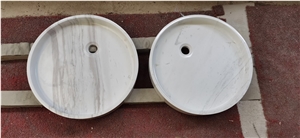 Flat Stone Bathroom Art Sink Marble Volakas Round Wash Basin Flat Stone Bathroom Art Sink Marble Volakas Round Wash Basin