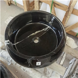 Flat Stone Bathroom Art Sink Marble Volakas Round Wash Basin