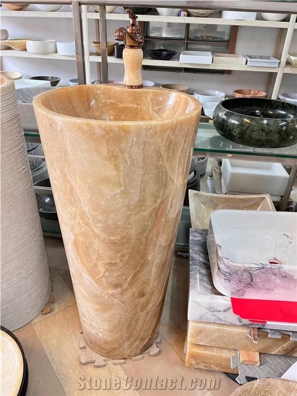 Flat Stone Bathroom Art Sink Marble Volakas Round Wash Basin