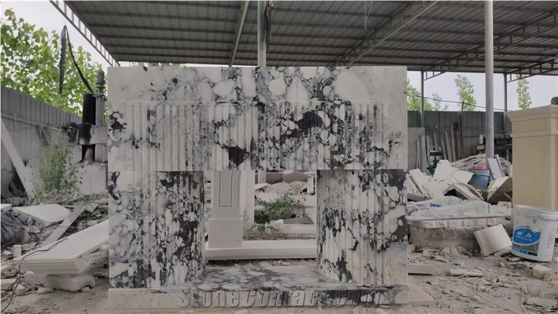 Fluted Stone Indoor Fireplace Marble Arabescato Carve Mantel
