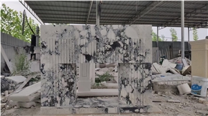 Fluted Stone Indoor Fireplace Marble Arabescato Carve Mantel