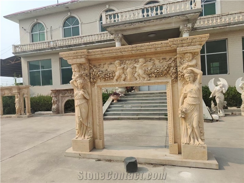 Fluted Stone Indoor Fireplace Marble Arabescato Carve Mantel