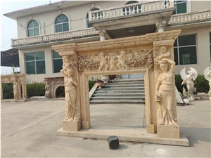 Fluted Stone Indoor Fireplace Marble Arabescato Carve Mantel