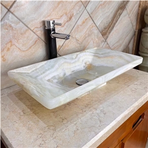 Marble Vessel Sink Solid Stone Rectangle Oval Wash Basin