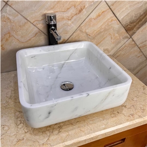 Marble Vessel Sink Solid Stone Rectangle Oval Wash Basin