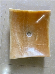 Round Stone Bathroom Counter Sink Honey Onyx Round Washbasin