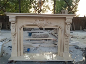 Sculptured Stone Fireplace Marble Sunny Beige Indoor Mantel