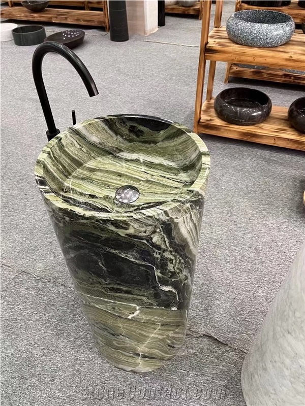 Solid Marble Art Wash Basin Marble Shangri La Jade Round Sink