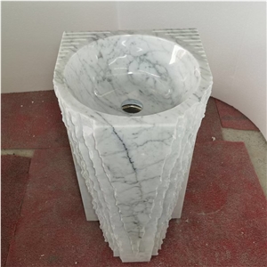 Solid Marble Carrara Pedestal Wash Basin Stone Art Bath Sink