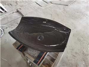 Solid Marble Pedestal Wash Basin Stone Dark Green Round Sink